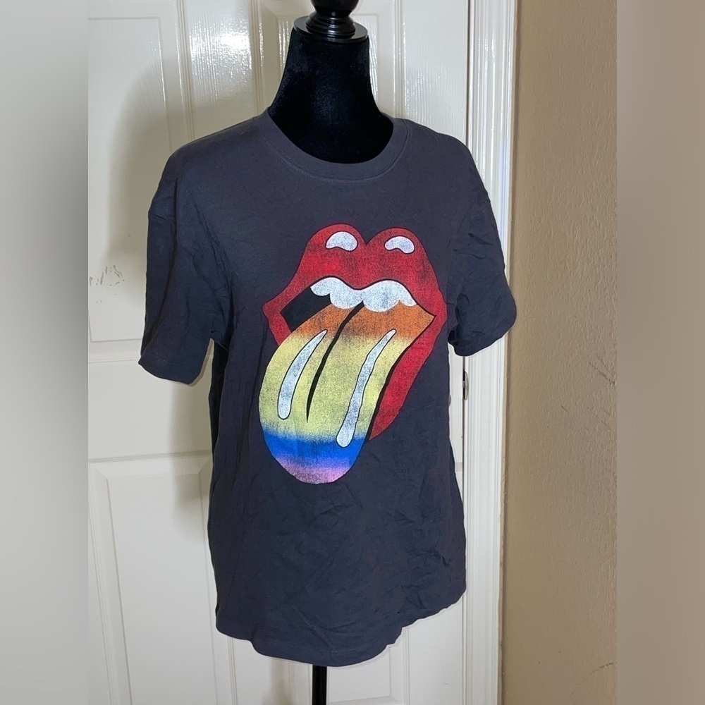 H&M Women's Casual The Rolling Stones Logo Gray Short Sleeve T-Shirt Top Small  